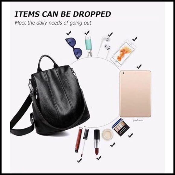 Vintage Faux Leather Backpack Convertible Anti-Theft Rucksack Handbag Soft main image 6